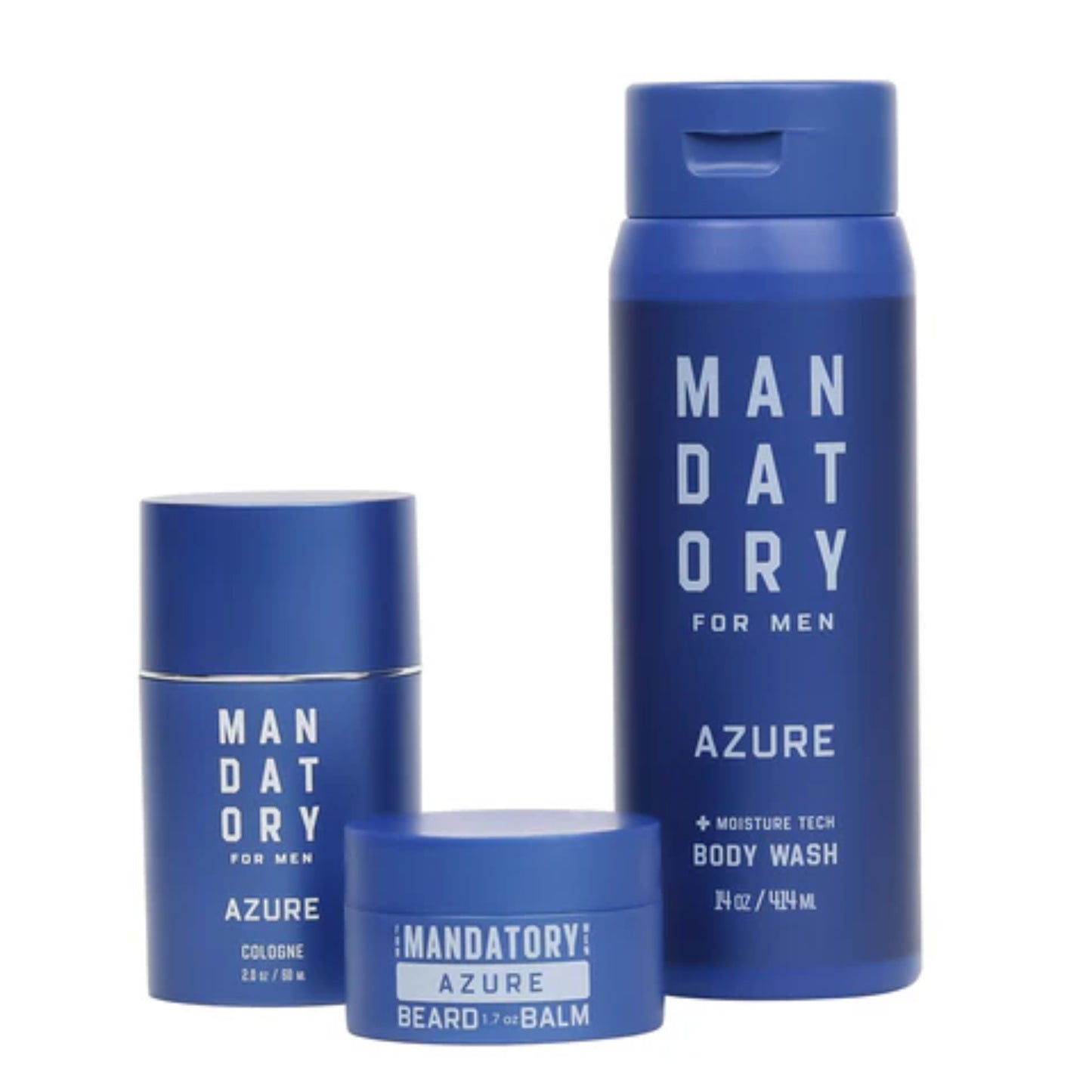 Mandatory Azure Men's Grooming Set – Cologne, Body Wash & Beard Balm