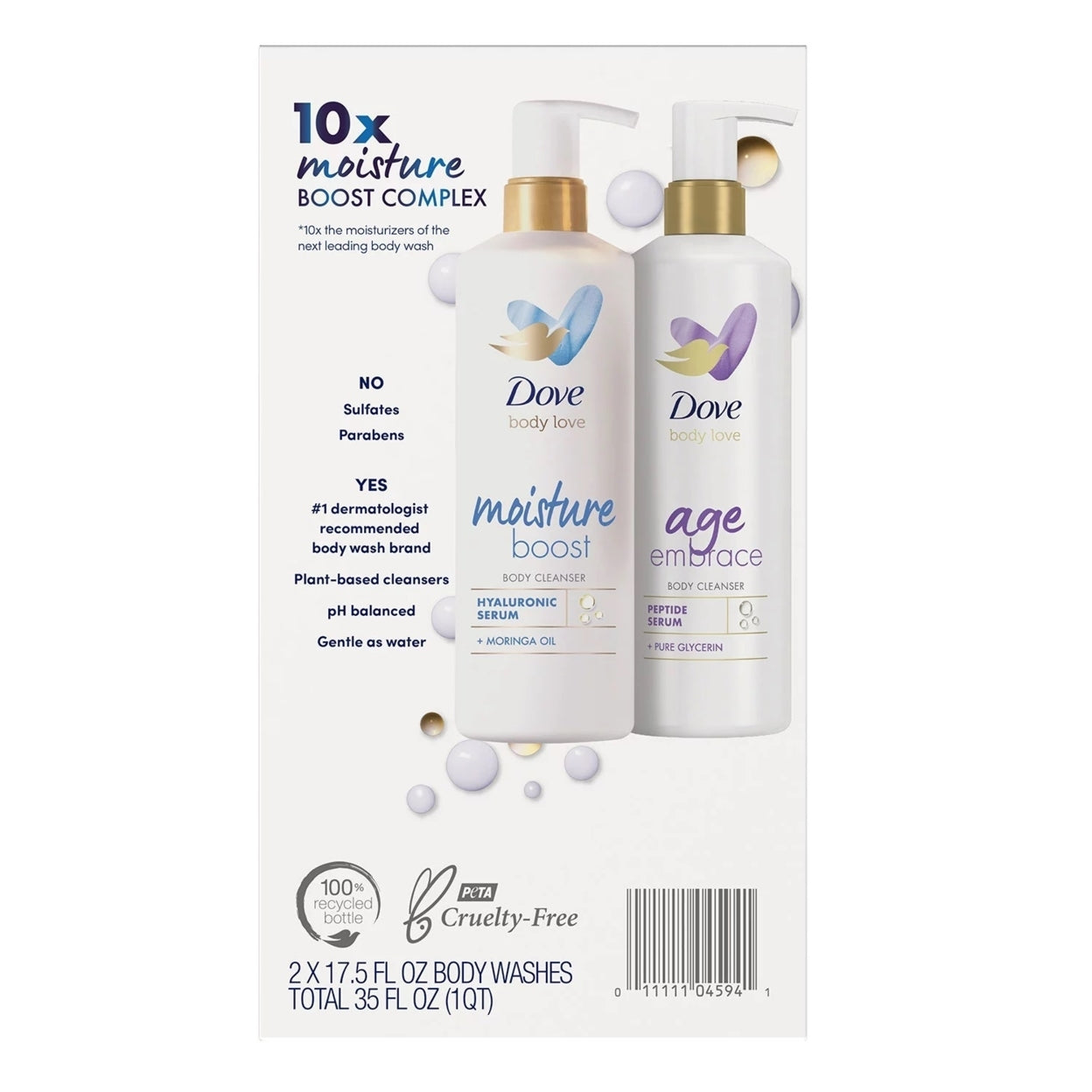 Dove Body Love Moisture Boost & Age Embrace Body Wash, 17.5 Fl Oz (Pack of 2)