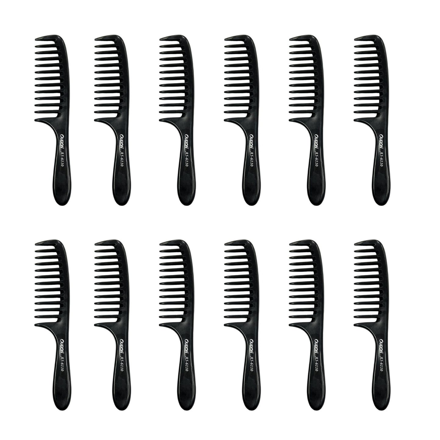 Oubon Wide Tooth Comb | for Curly, Wavy, Thick and Long Hair | Compact Size, Women & Men | Detangling, Hair Styling, Shower | Black 12pcs