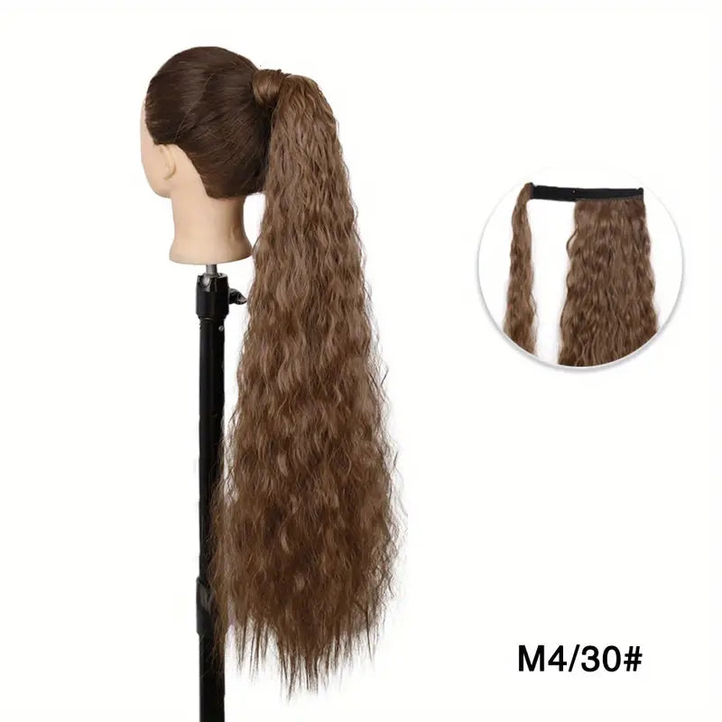 Velcro Synthetic Wrap Around Curly Hair Extensions - 22" & 34" Long Wavy Corn Hair Extensions for Women and Girls