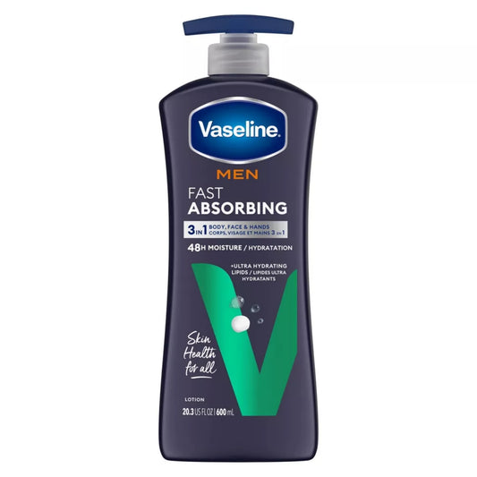 Vaseline Men Fast Absorbing 3-in-1 Lotion - 48H Hydration (20.3 oz)