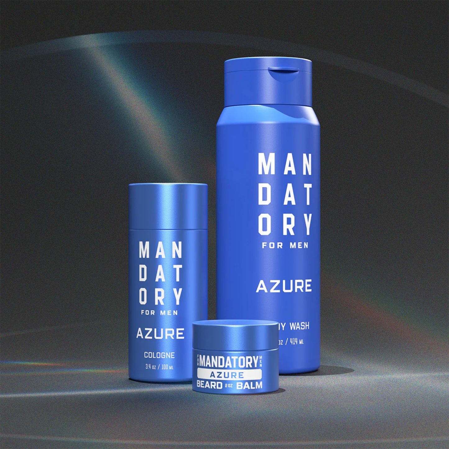 Mandatory Azure Men's Grooming Set – Cologne, Body Wash & Beard Balm