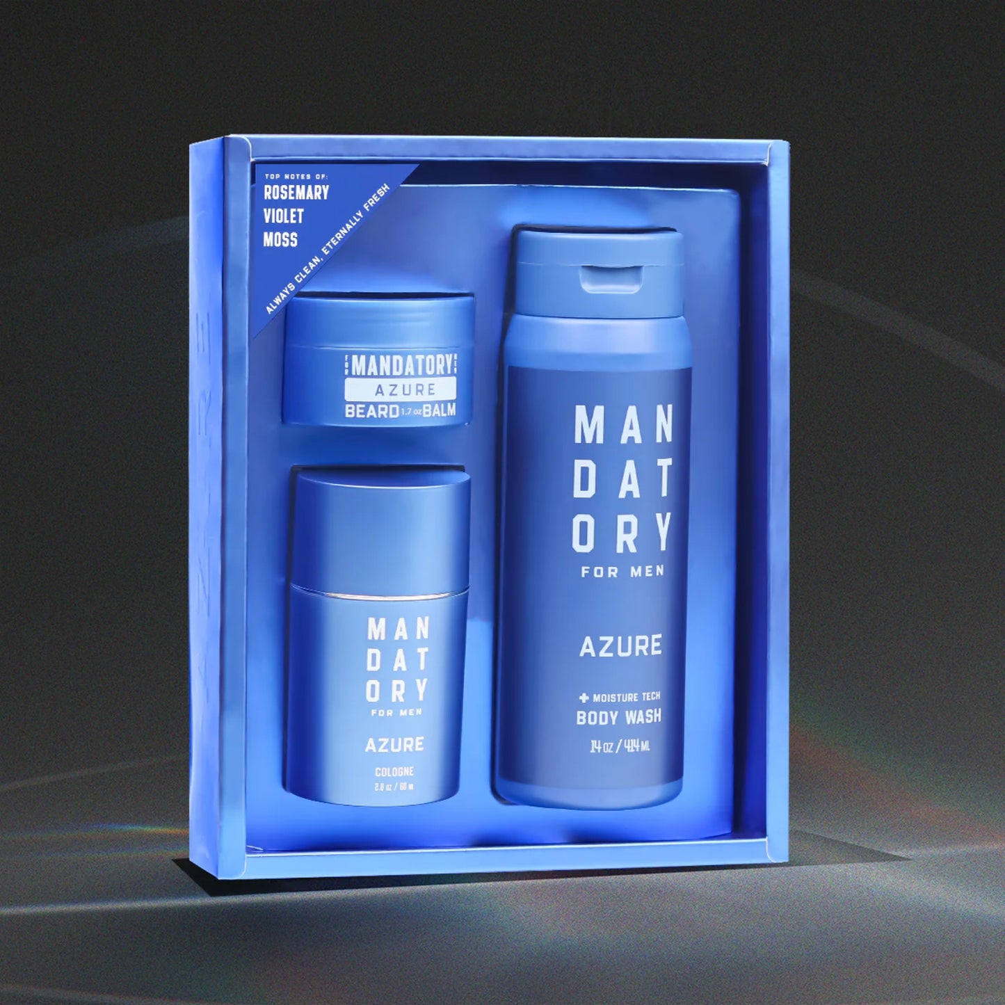 Mandatory Azure Men's Grooming Set – Cologne, Body Wash & Beard Balm
