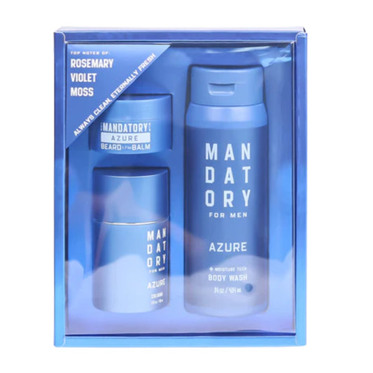 Mandatory Azure Men's Grooming Set – Cologne, Body Wash & Beard Balm