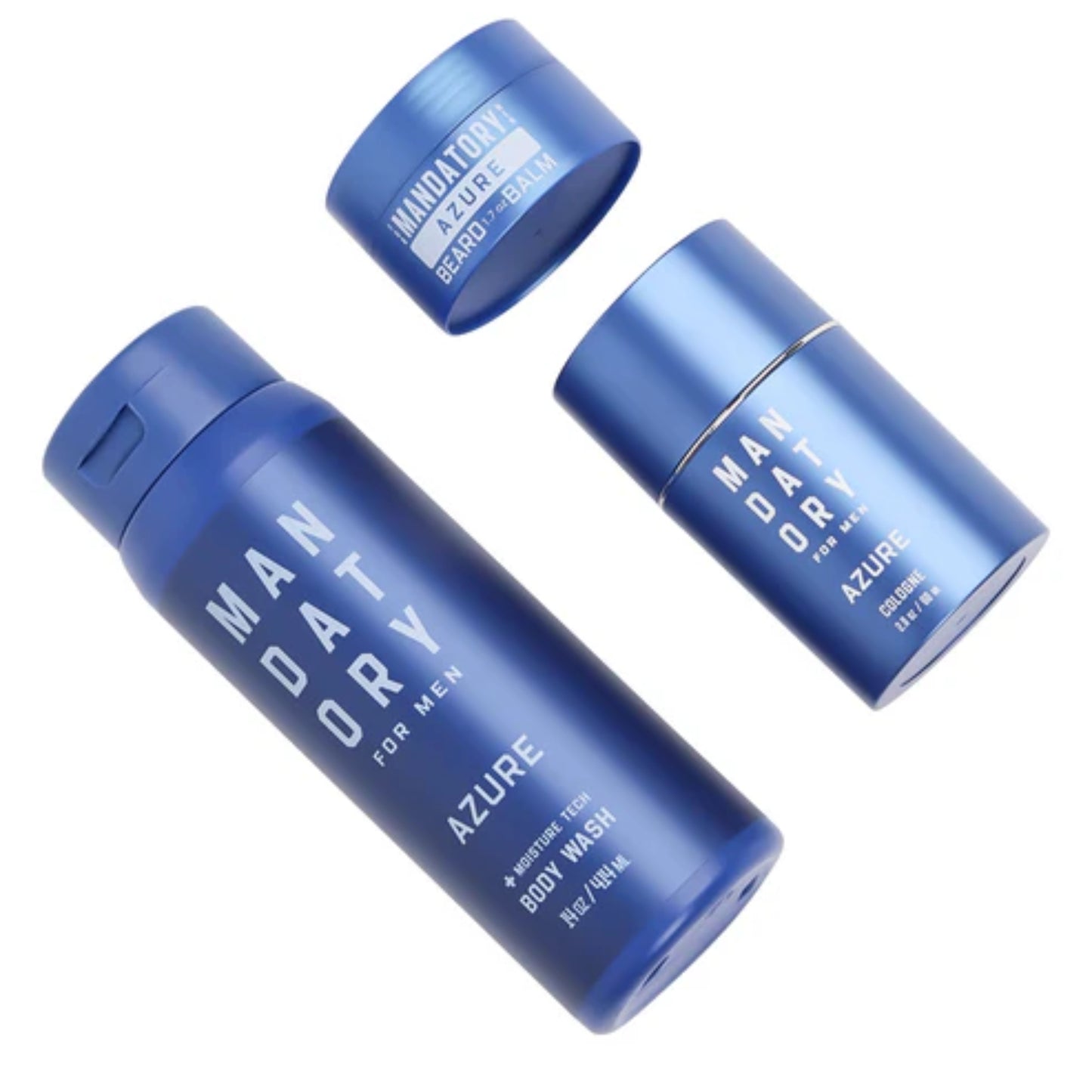 Mandatory Azure Men's Grooming Set – Cologne, Body Wash & Beard Balm