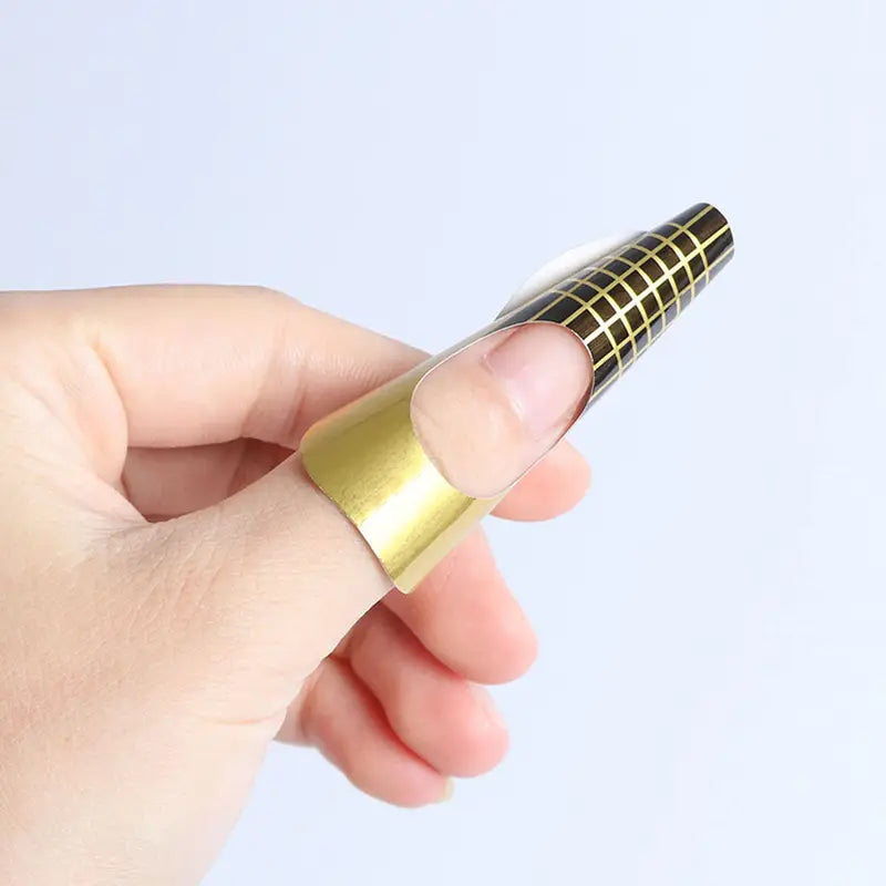 Golden Rectangle Nail Forms - 100 Pcs Self-Adhesive and Durable Nail Extension Molds with Numbered Tips Form Guide, Perfect for UV Gel - Ideal for Nail DIY Enthusiasts and Learners