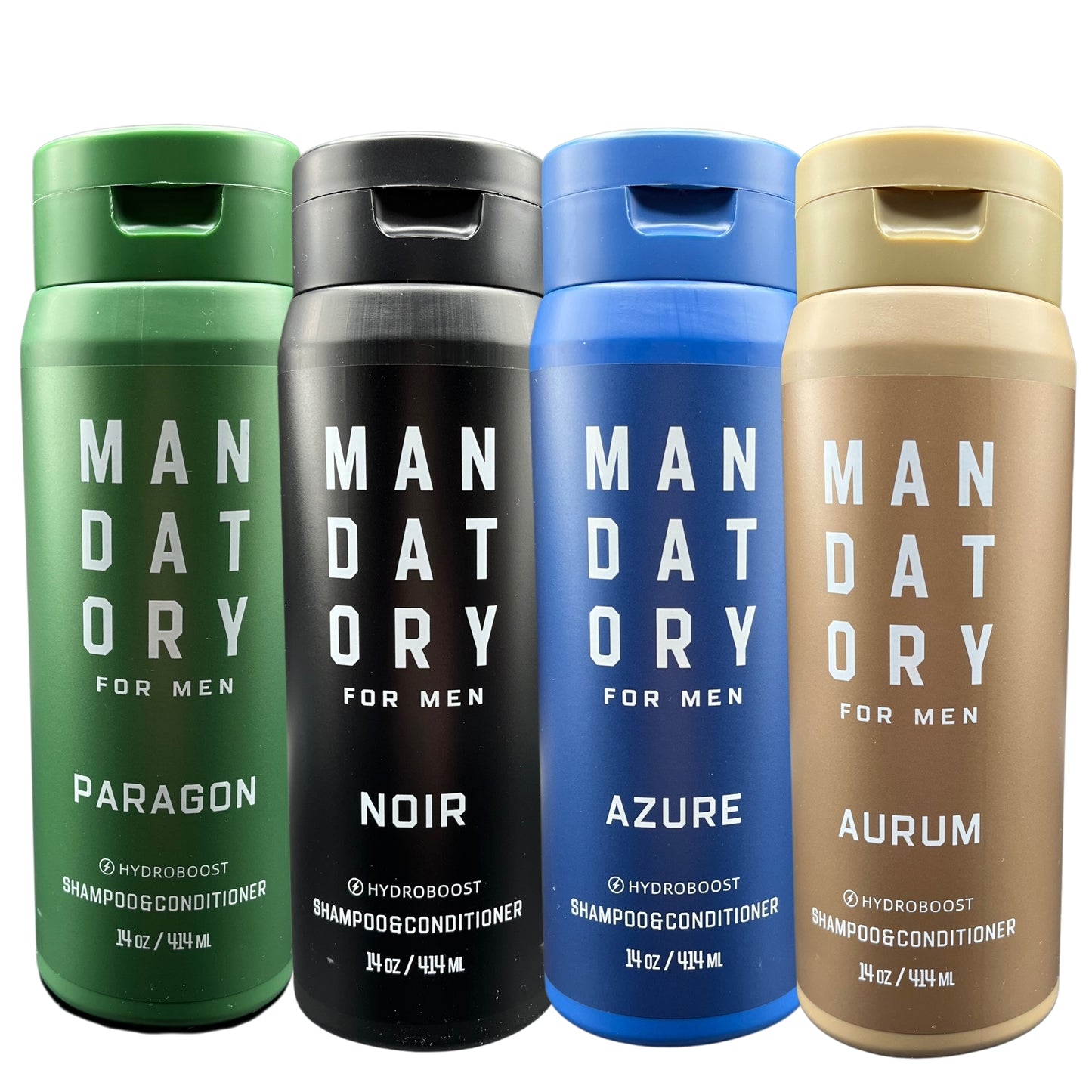 Mandatory for Men 4-Piece Shampoo & Conditioner Set: Paragon, Noir, Azure & Aurum, 14 fl oz Each