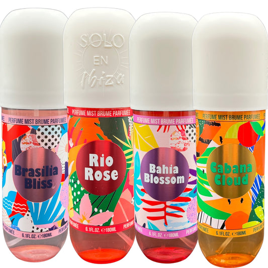 Solo en Ibiza 4-Piece Perfume Mist Collection: Brasilia Bliss, Rio Rose, Bahia Blossom & Cabana Cloud, 6.1 fl oz Each