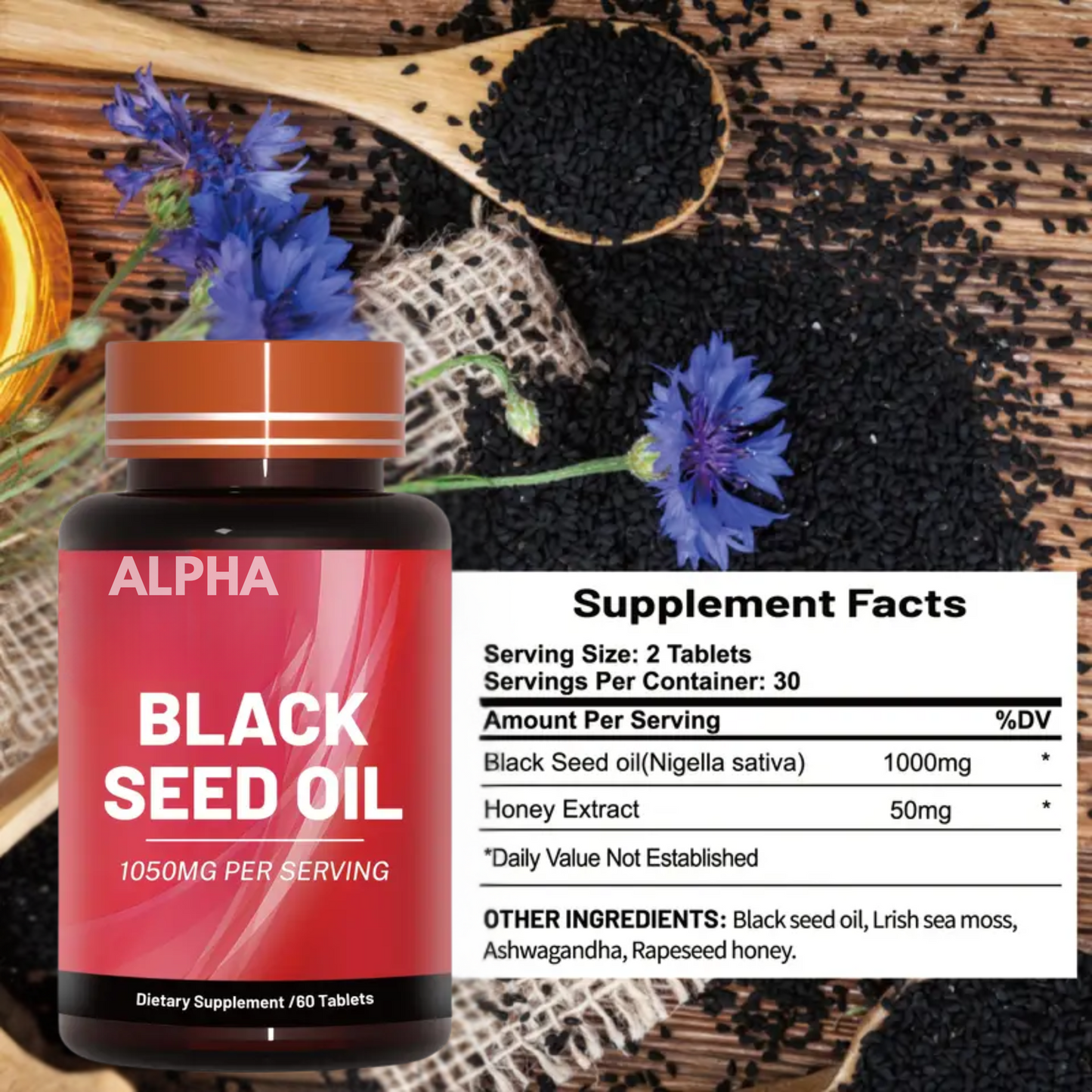 Black Seed Oil – 1050mg per Serving – Dietary Supplement (60 Tablets)
