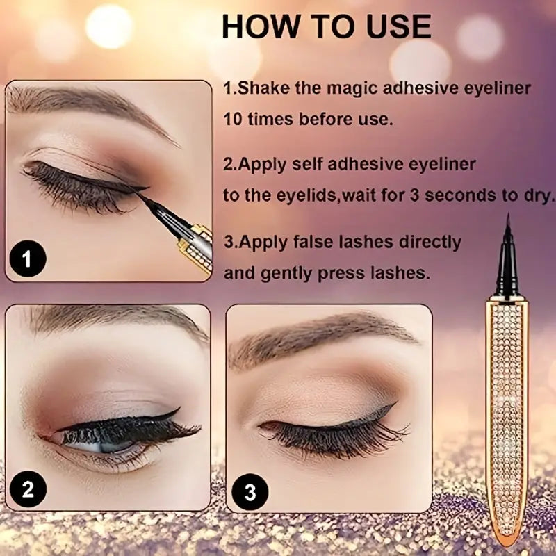 Self-Adhesive Eyeliner Eyelash Glue Pencil, Magic Self-Adhesive Long-Lasting Eyelash Glue Pen, Waterproof Eyeliner Pencil for Waterline, Liquid Eyeliner Pen, Eyeliner Pen | Color Black