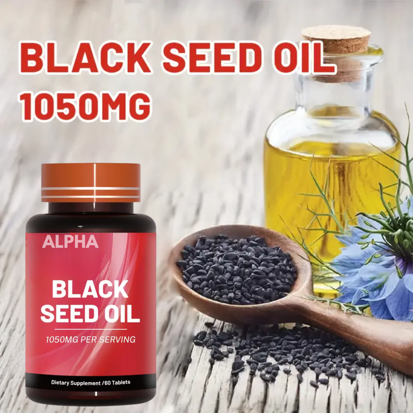 Black Seed Oil – 1050mg per Serving – Dietary Supplement (60 Tablets)