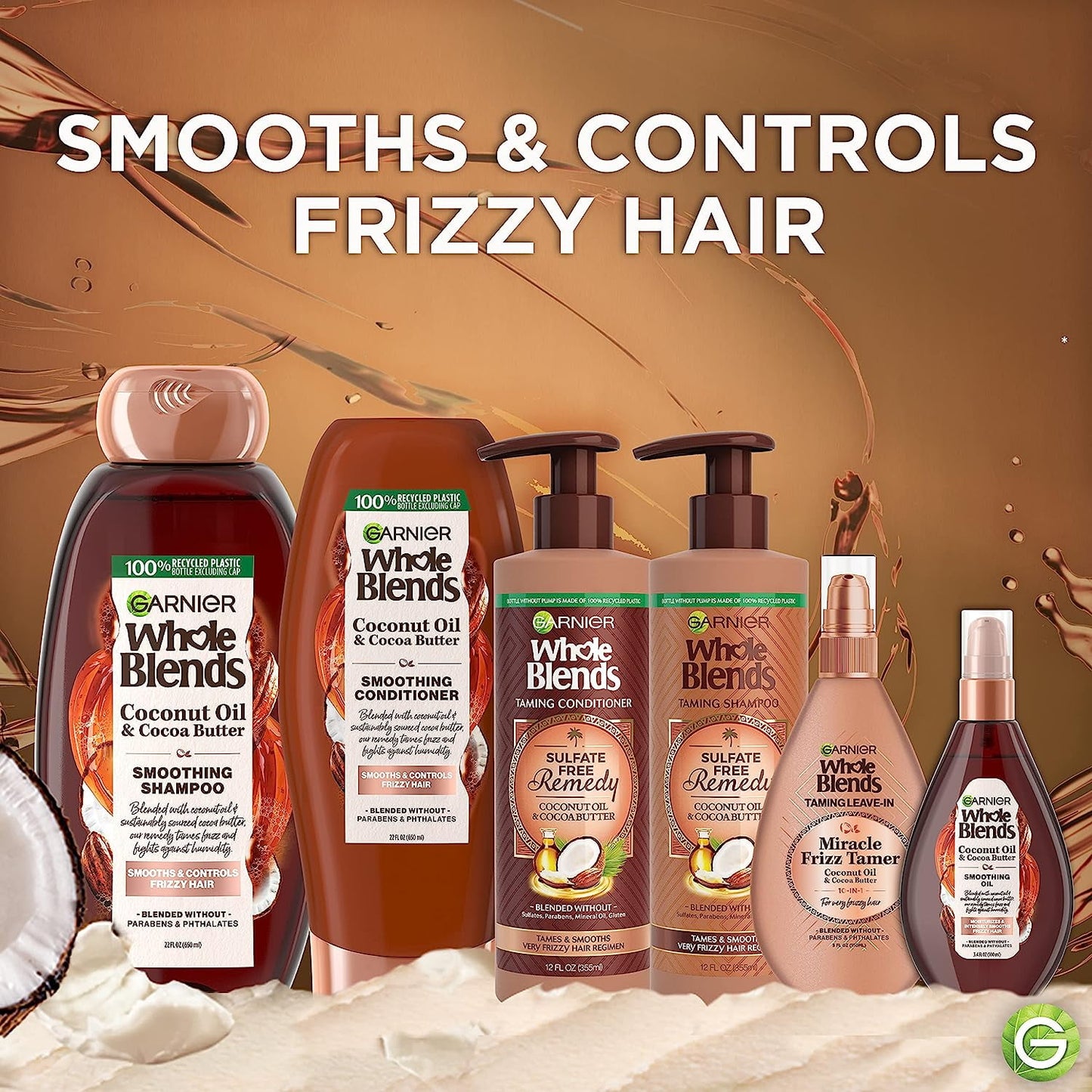 Garnier Whole Blends: Coconut Oil & Cocoa Butter Smoothing Shampoo and Conditioner Set for Frizzy Hair - 22 Fl Oz (2 Items)