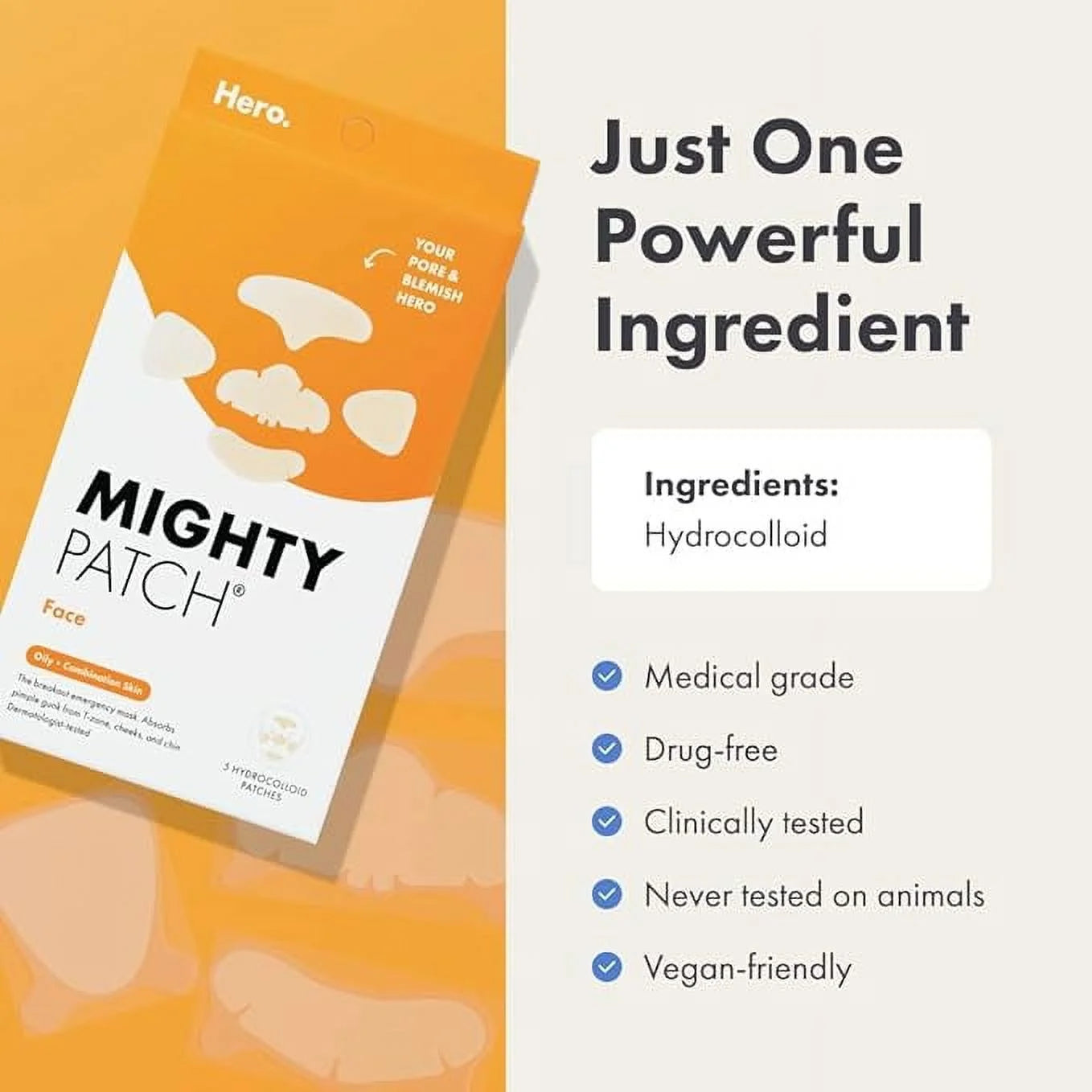 Mighty Patch, Face, Oily, Combination Skin, 5 Hydrocolloid Patches, Hero Cosmetics