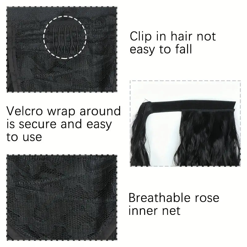 Velcro Synthetic Wrap Around Curly Hair Extensions - 22" & 34" Long Wavy Corn Hair Extensions for Women and Girls