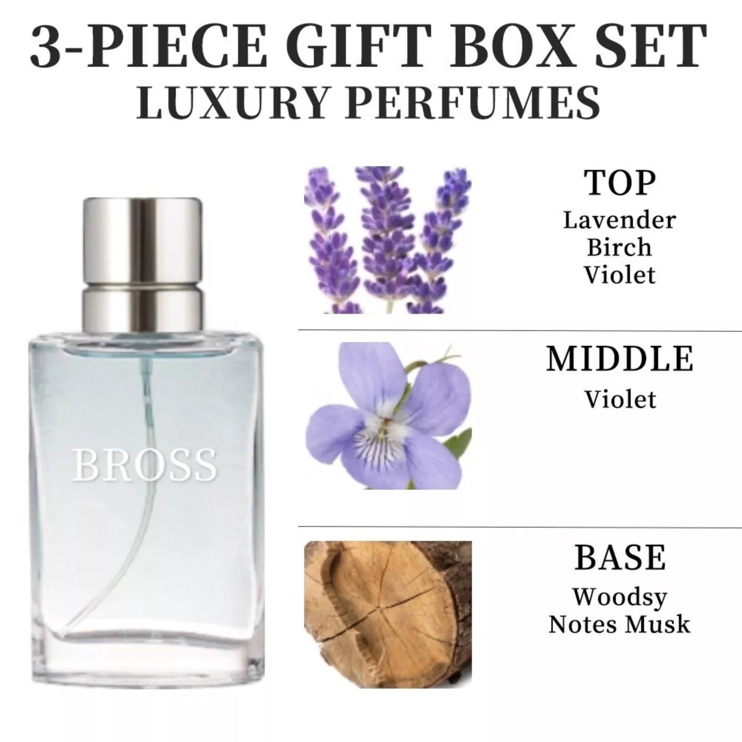 Bross Men 3-Piece Luxury Perfume Gift Set – Eau de Toilette, After Shave & Shower Gel