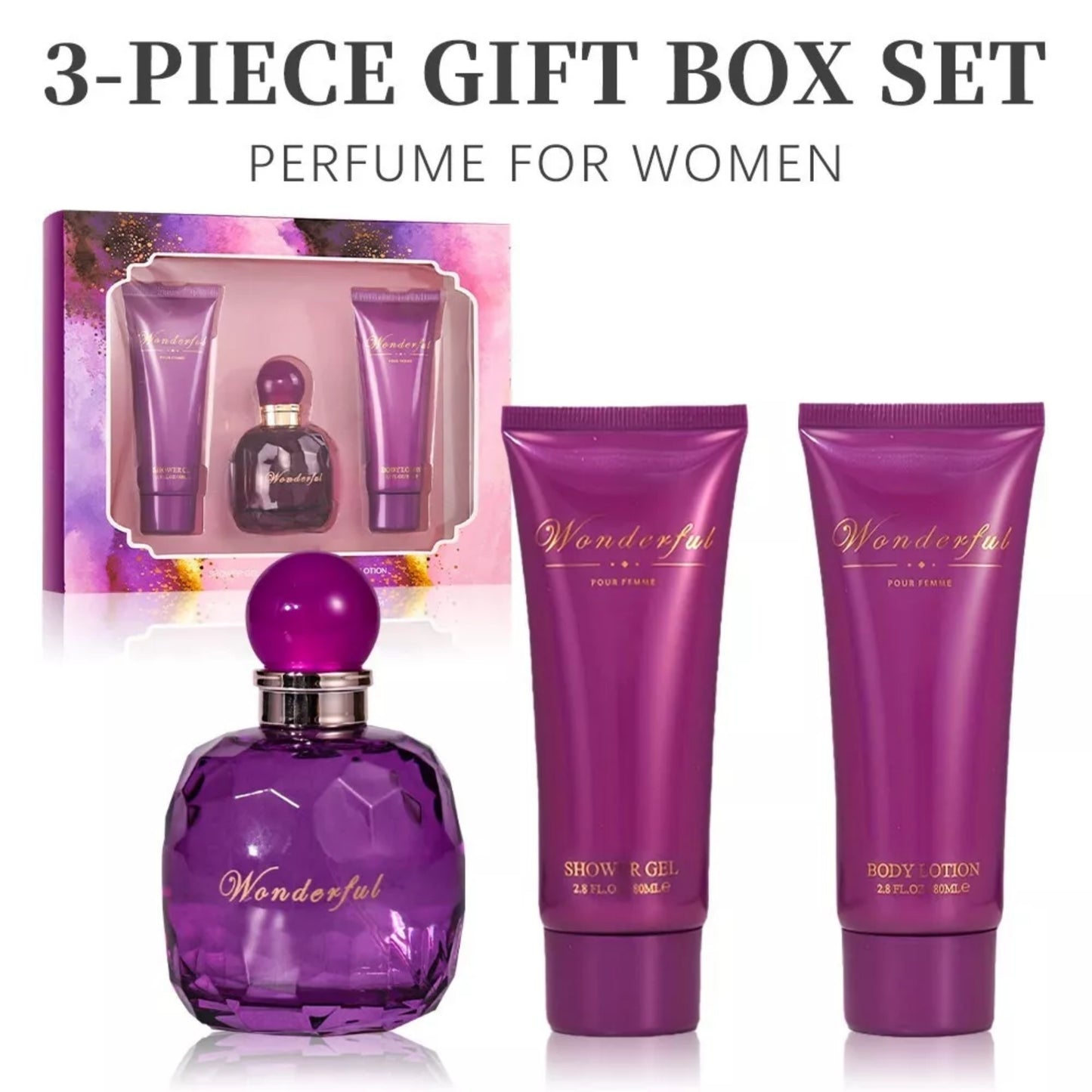 Wonderful 3-Piece Perfume Gift Set for Women – Eau de Parfum, Body Lotion & Shower Gel