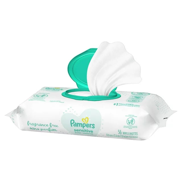 Pampers Sensitive Baby Wipes, Fragrance-Free Pop-Top Pack, 56 Count