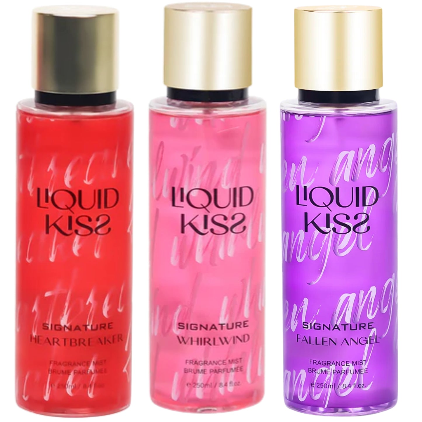 Liquid Kiss Signature Fragrance Mist Trio – Heartbreaker, Whirlwind, Fallen Angel (250ml Each)