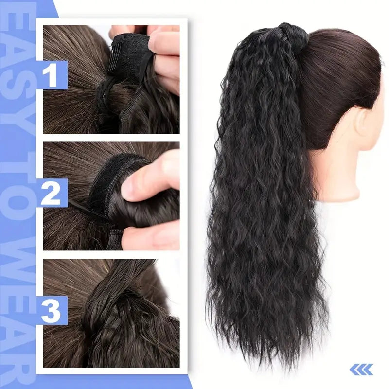 Velcro Synthetic Wrap Around Curly Hair Extensions - 22" & 34" Long Wavy Corn Hair Extensions for Women and Girls