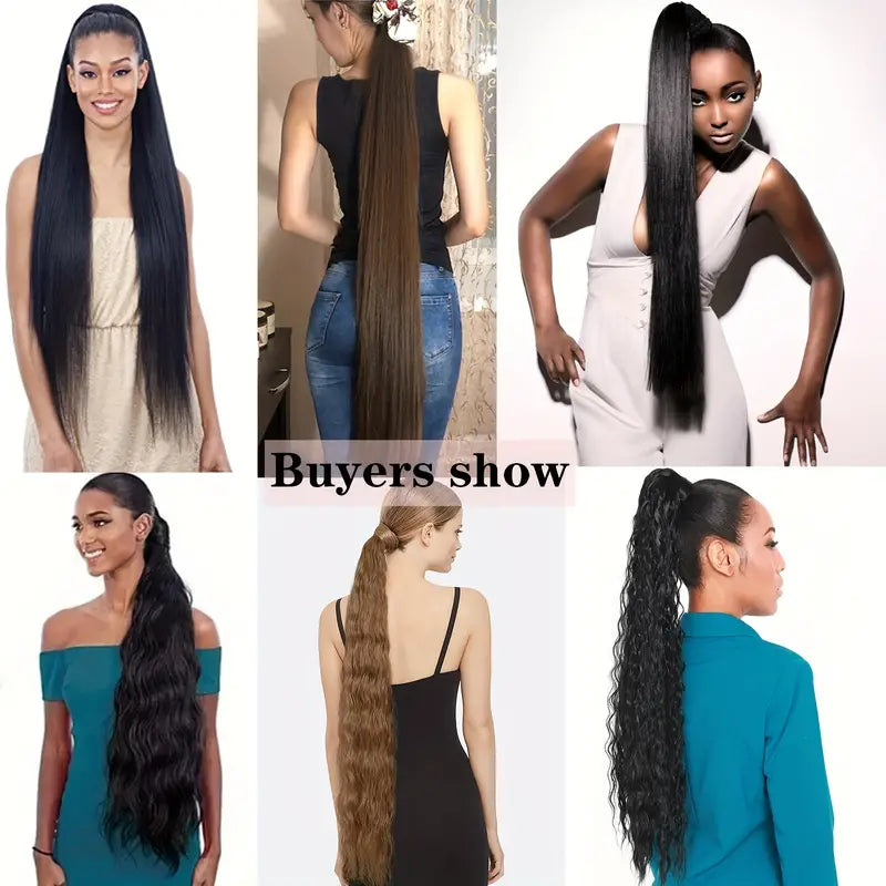 Velcro Synthetic Wrap Around Curly Hair Extensions - 22" & 34" Long Wavy Corn Hair Extensions for Women and Girls