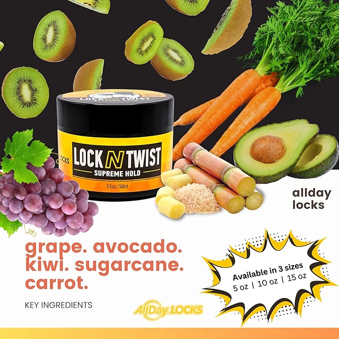 AllDay Locks Lock N Twist | Locking Gel, Re-Twist Locks, Supreme Hold | Smooths & Tames Frizz, Flake Free, Soft Finish | 5 oz
