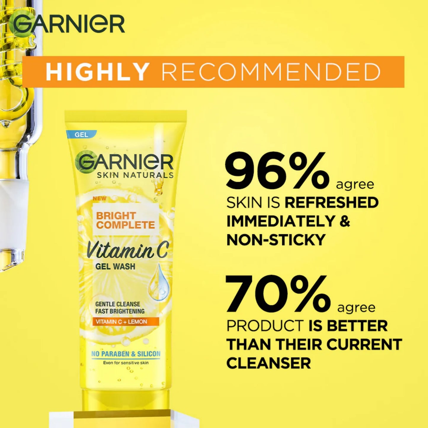 Garnier Skin Naturals Bright Complete Vitamin C Gel Wash, 100ml - Gentle Cleanse & Fast Brightening