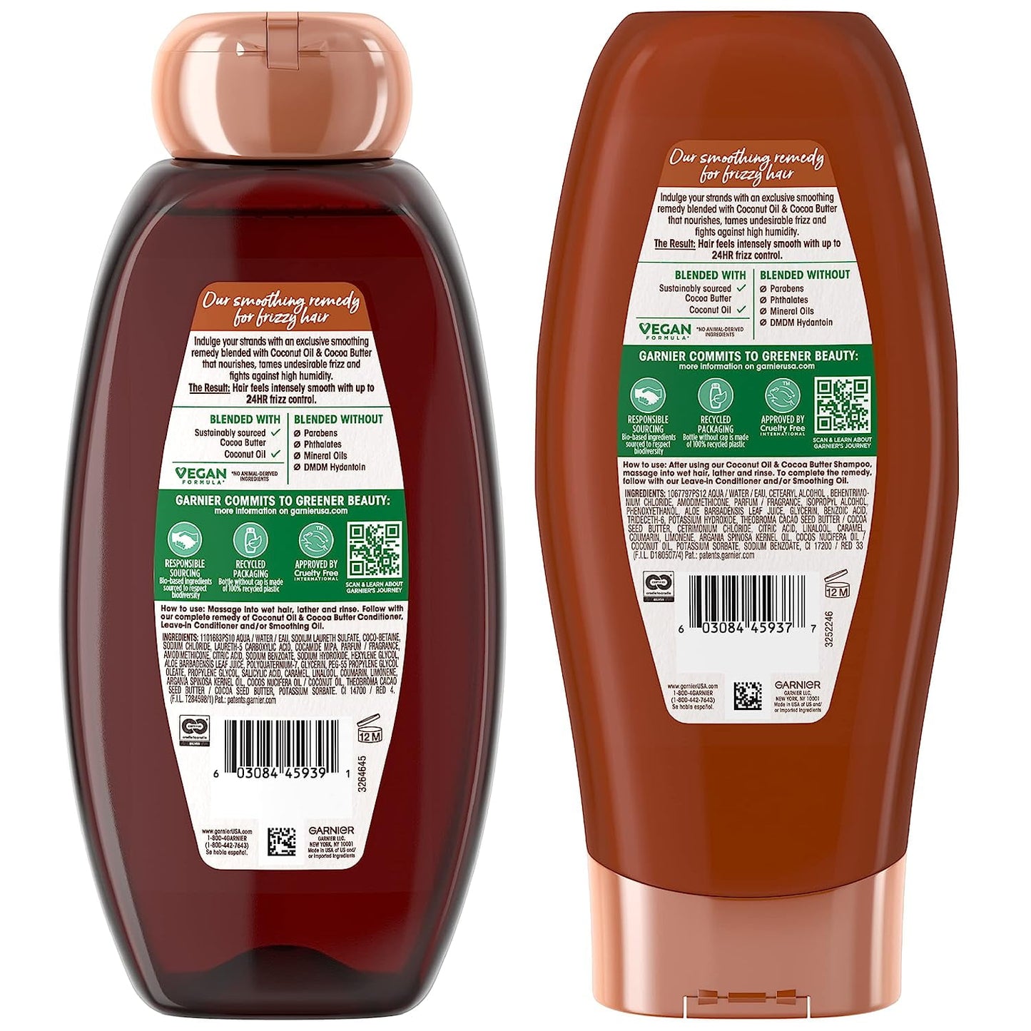 Garnier Whole Blends: Coconut Oil & Cocoa Butter Smoothing Shampoo and Conditioner Set for Frizzy Hair - 22 Fl Oz (2 Items)