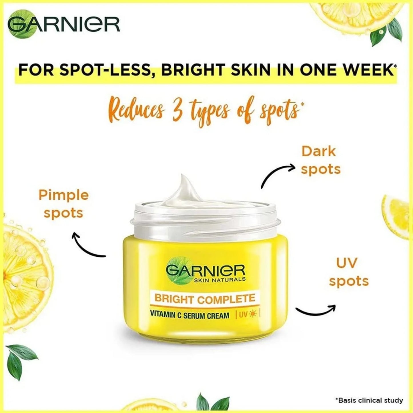 Garnier Skin Naturals Bright Complete Vitamin C Serum Cream with UV, 50ml - Brightens Skin & Fades Dark Spots