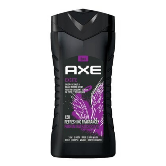 AXE Excite 3-in-1 Body Wash, Face Wash, and Hair Wash - Crisp Coconut & Black Pepper Scent, 12h Refreshing Fragrance, 400ml