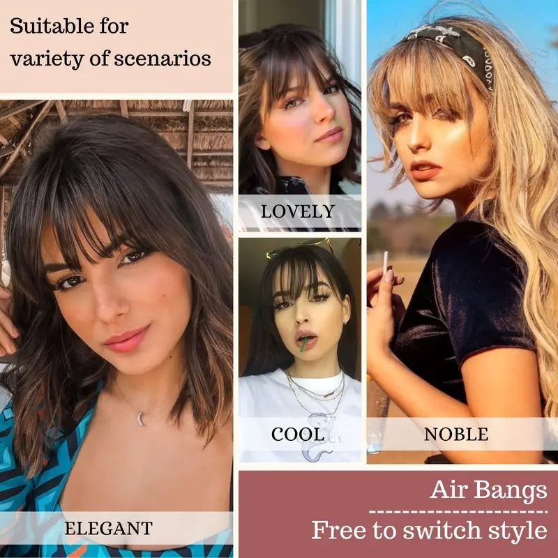 Clip-In Bangs: 100% Human Hair Extensions with Natural Flat Neat Bangs, Temples, and Nice Net for Women - One-Piece Hairpiece
