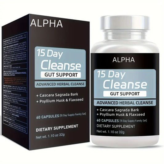 15 Day Gut Cleanse Capsules – Advanced Herbal Supplement with Cascara Sagrada, Psyllium Husk, and Flaxseed – Supports Intestinal Health and Cleansing – 60 Capsules