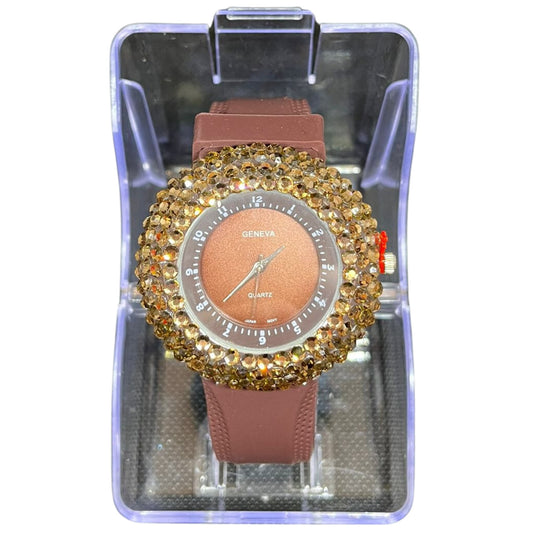 BBG Women's Watch with Golden Lining, Brown Color, 1 Pc per Pack