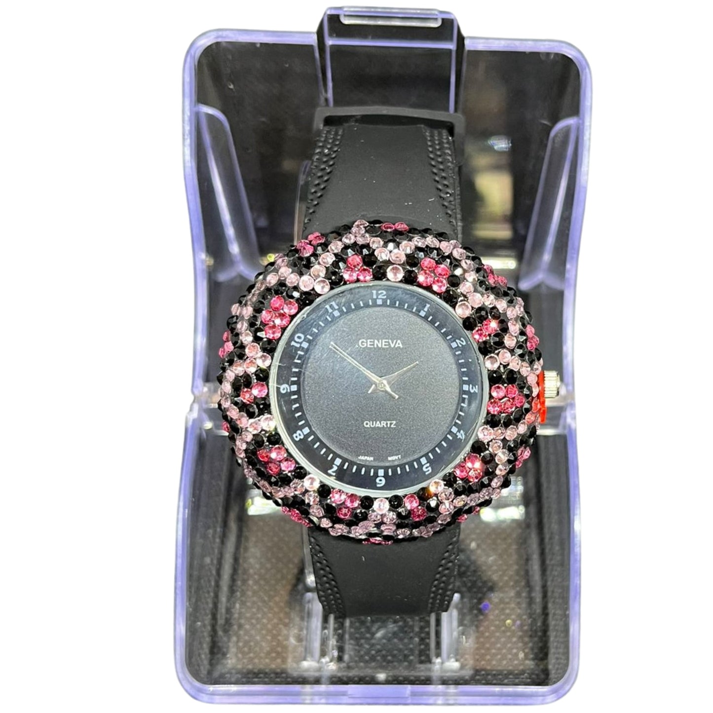BBG Women's Watch with Tiger Pattern Lining, Black Color, 1 Pc per Pack