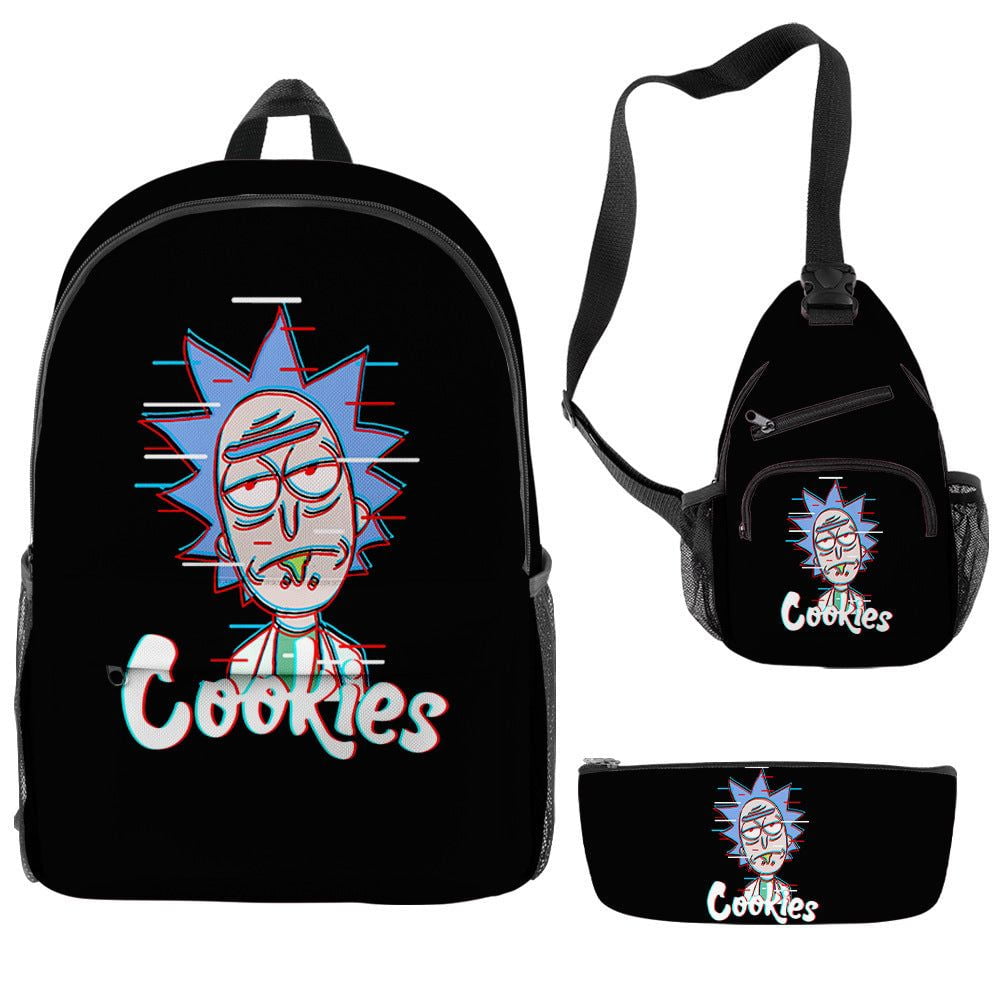 Black Rick and Morty 'Cookies' 3-Piece Backpack, Sling Bag, and Pencil Case Set