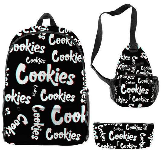 Black and White 'Cookies' 3-Piece Backpack, Sling Bag, and Pencil Case Set