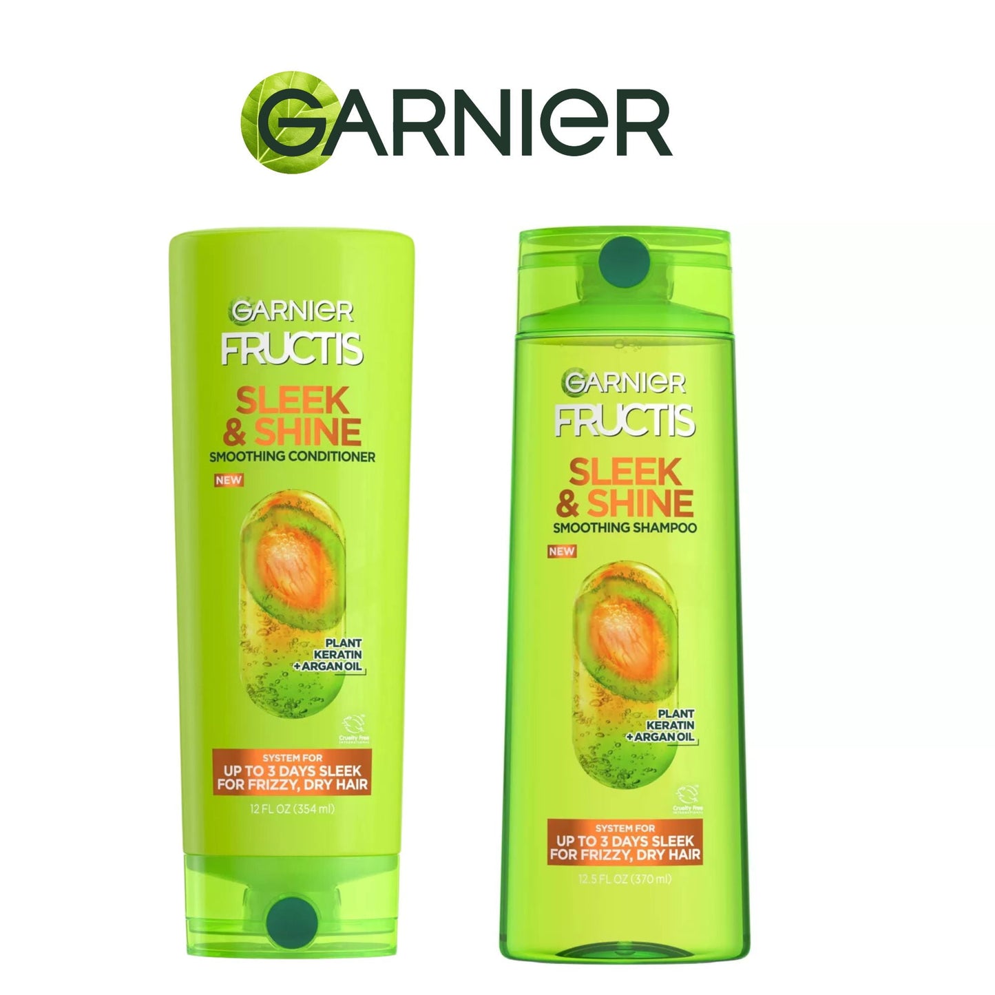 Garnier Fructis Sleek & Shine Fortifying Shampoo 12.5 fl. oz & Conditioner 12 fl. oz Set for Frizzy Hair, 2 Items per Pack