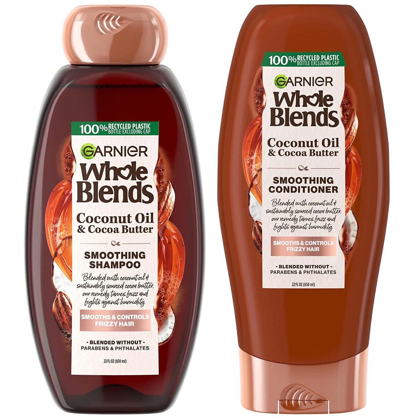 Garnier Whole Blends: Coconut Oil & Cocoa Butter Smoothing Shampoo and Conditioner Set for Frizzy Hair - 22 Fl Oz (2 Items)