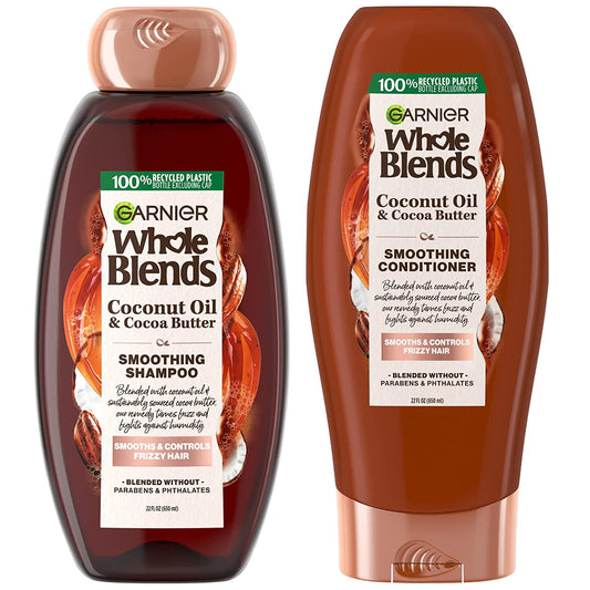 Garnier Whole Blends: Coconut Oil & Cocoa Butter Smoothing Shampoo and Conditioner Set for Frizzy Hair - 22 Fl Oz (2 Items)