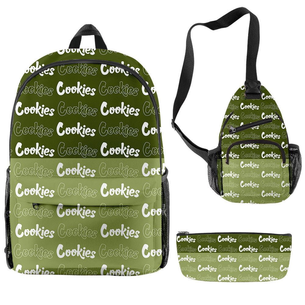 Green 'Cookies' 3-Piece Backpack, Sling Bag, and Pencil Case Set