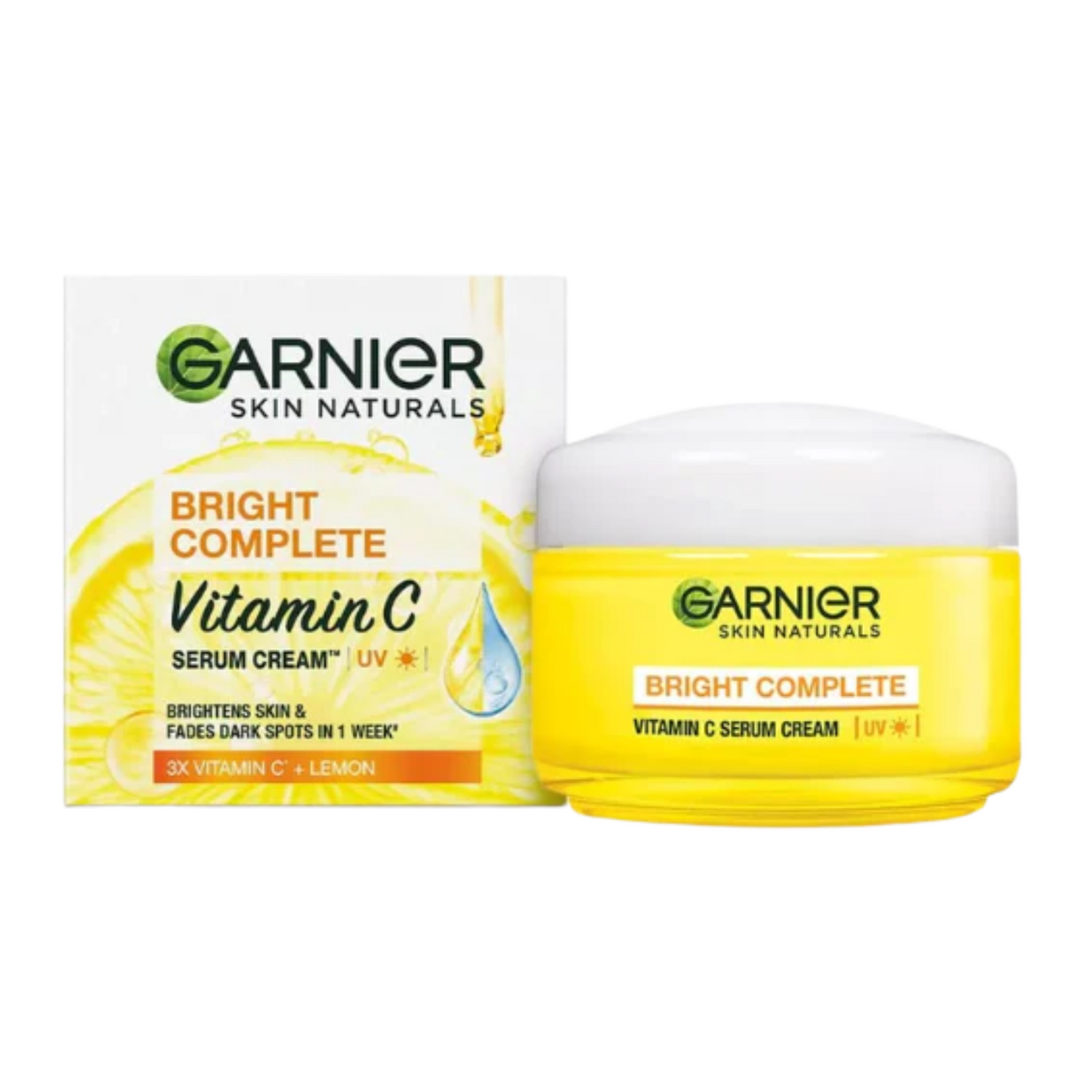Garnier Skin Naturals Bright Complete Vitamin C Serum Cream with UV, 50ml - Brightens Skin & Fades Dark Spots