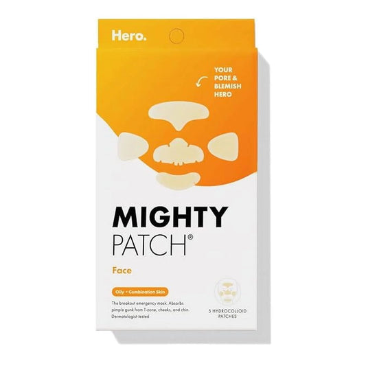 Mighty Patch, Face, Oily, Combination Skin, 5 Hydrocolloid Patches, Hero Cosmetics