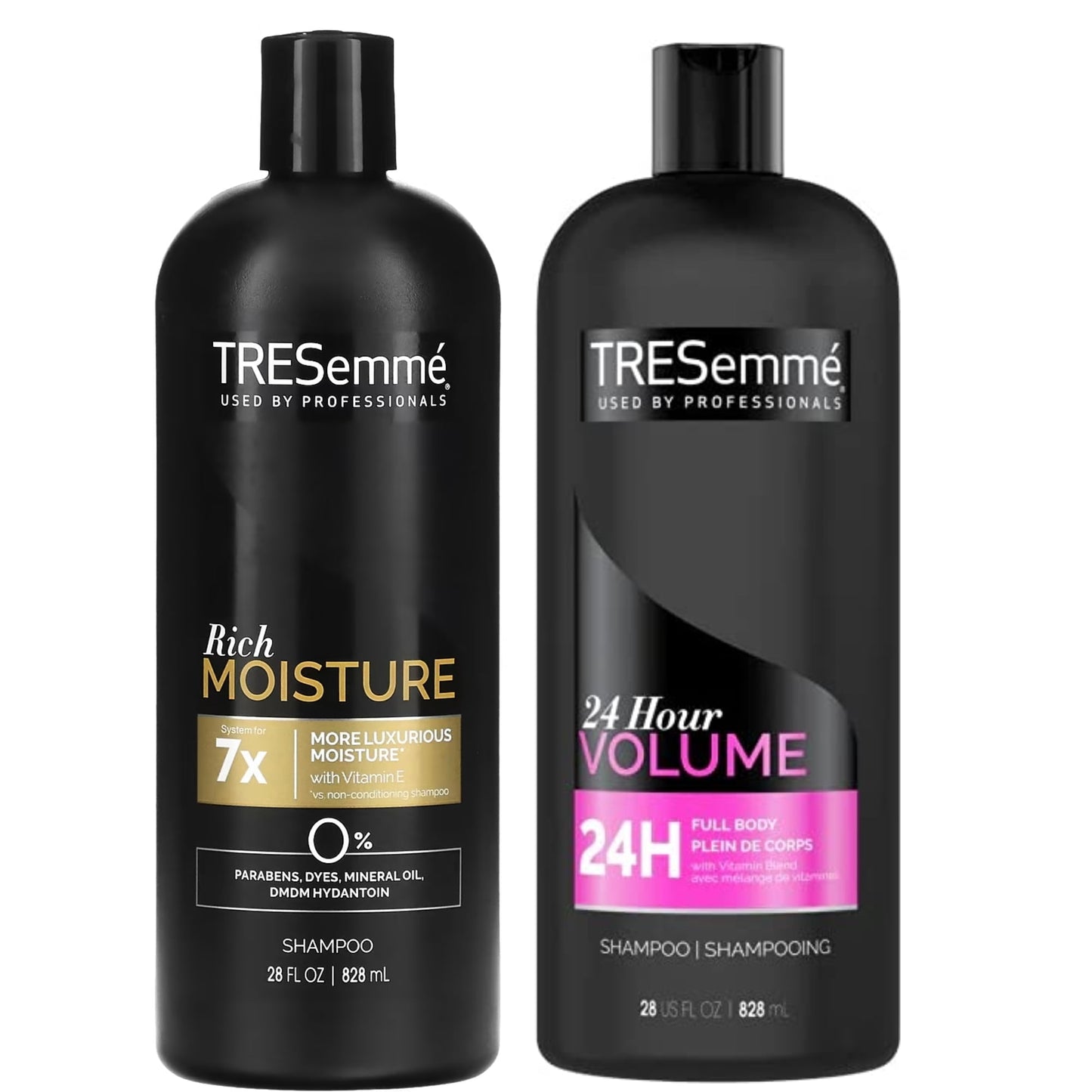 TRESemmé 24 Hour Body Shampoo + Rich Moisture Shampoo for All Hair Types, 28 oz Each, Set of 2, for Adults