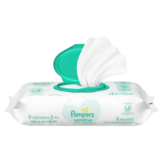 Pampers Sensitive Baby Wipes, Fragrance-Free Pop-Top Pack, 56 Count