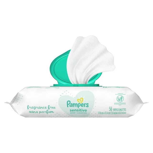Pampers Sensitive Baby Wipes, Fragrance-Free Pop-Top Pack, 56 Count