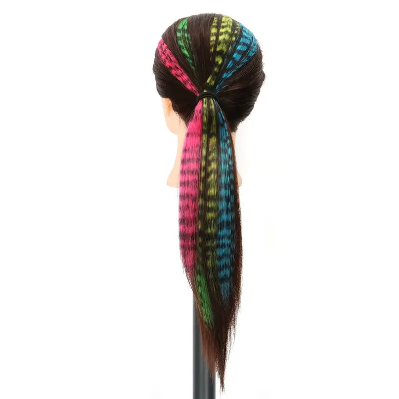 Rainbow Feather Hair Extension - 18-inch Colorful Clip-In Synthetic Hairpiece for Women, Girls, Cosplay Party, and Y2K Style - 1pc synthetic Hair Extension