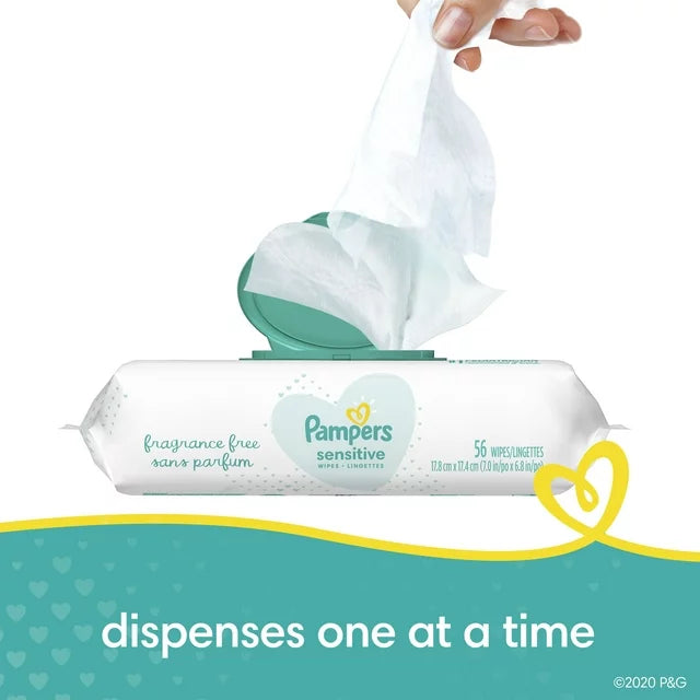 Pampers Sensitive Baby Wipes, Fragrance-Free Pop-Top Pack, 56 Count