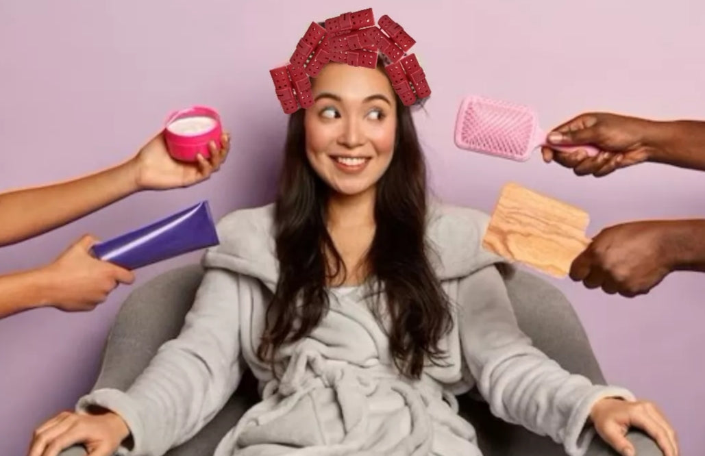plastic hair rollers for hair curling and hair styling doing DIY at home