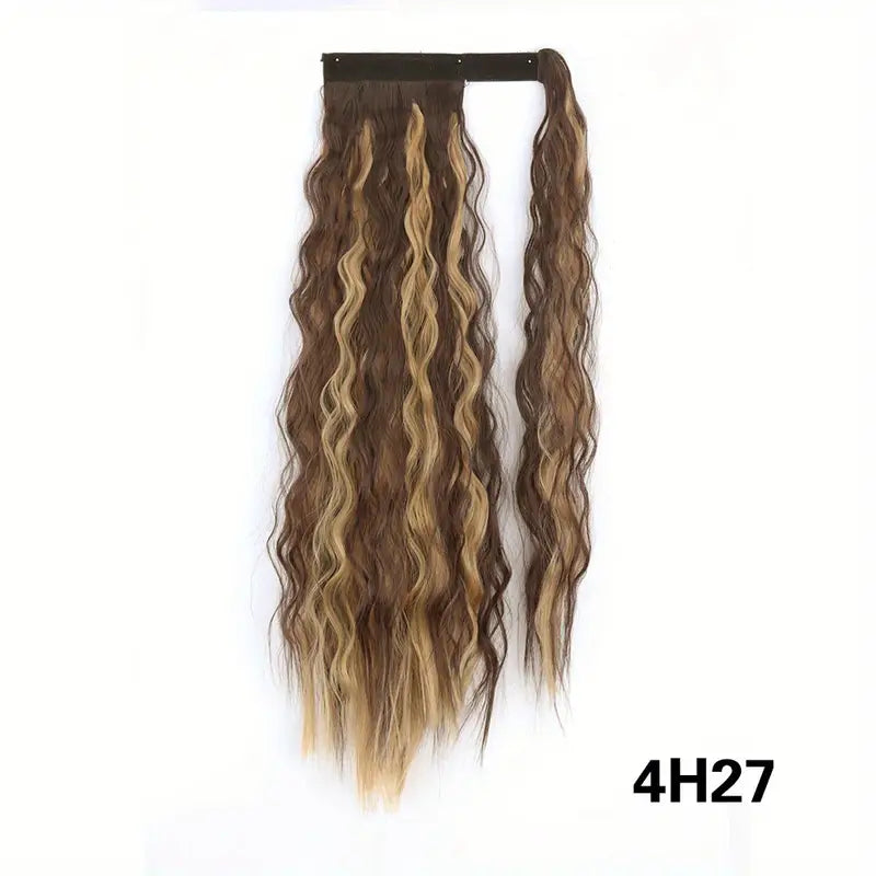 Velcro Synthetic Wrap Around Curly Hair Extensions - 22" & 34" Long Wavy Corn Hair Extensions for Women and Girls