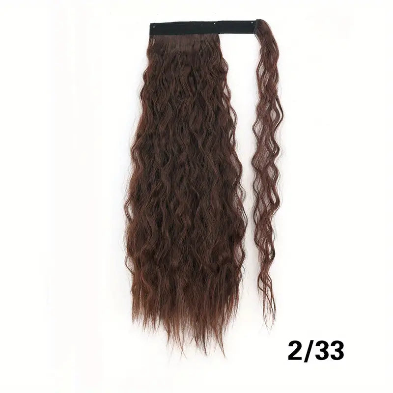 Velcro Synthetic Wrap Around Curly Hair Extensions - 22" & 34" Long Wavy Corn Hair Extensions for Women and Girls